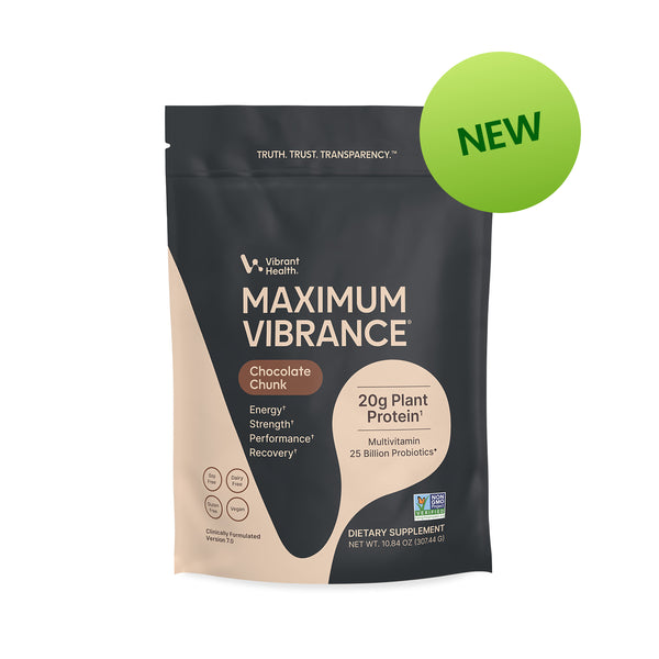 Vibrant Health Maximum Vibrance protein package on a white background