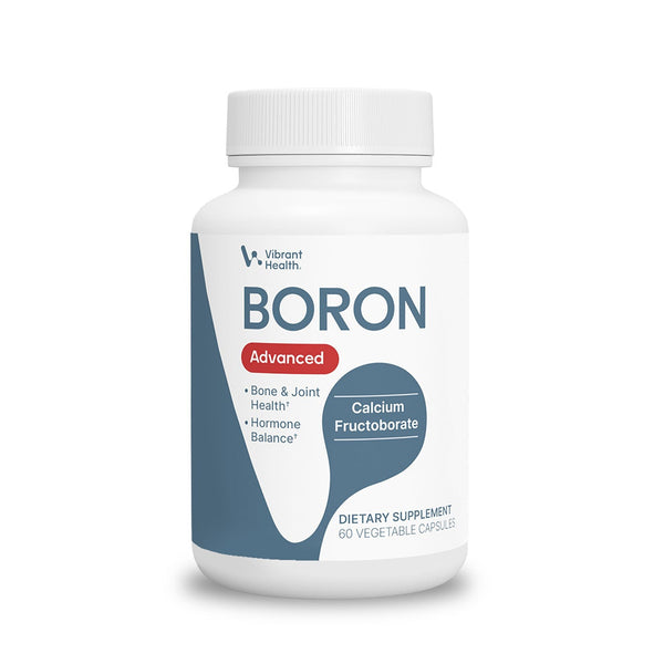 A bottle of Boron by Vibrance Health on white background.