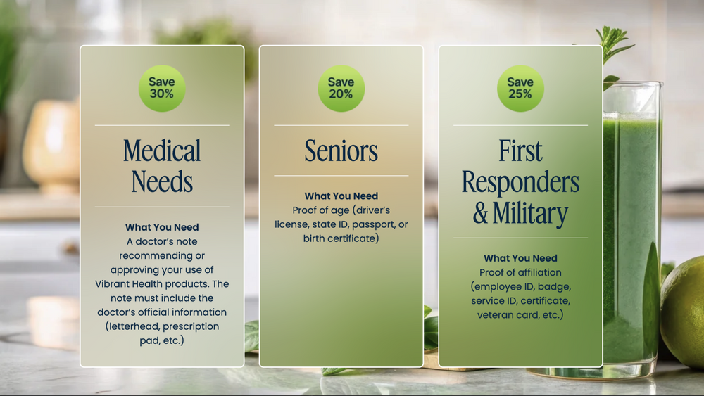 A webpage screenshot of the Special Discounts for Seniors, Medical Needs, and First Responders and Military.