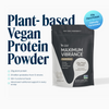 Maximum VibranceVanilla Bean on white background with Plant-based Vegan Protein Powder message.