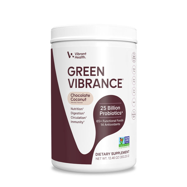 Green vibrance Chocolate Coconut flavor on a white background.