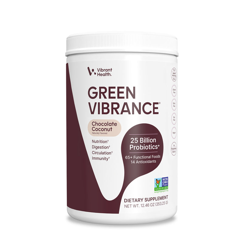 Green vibrance Chocolate Coconut flavor on a white background.