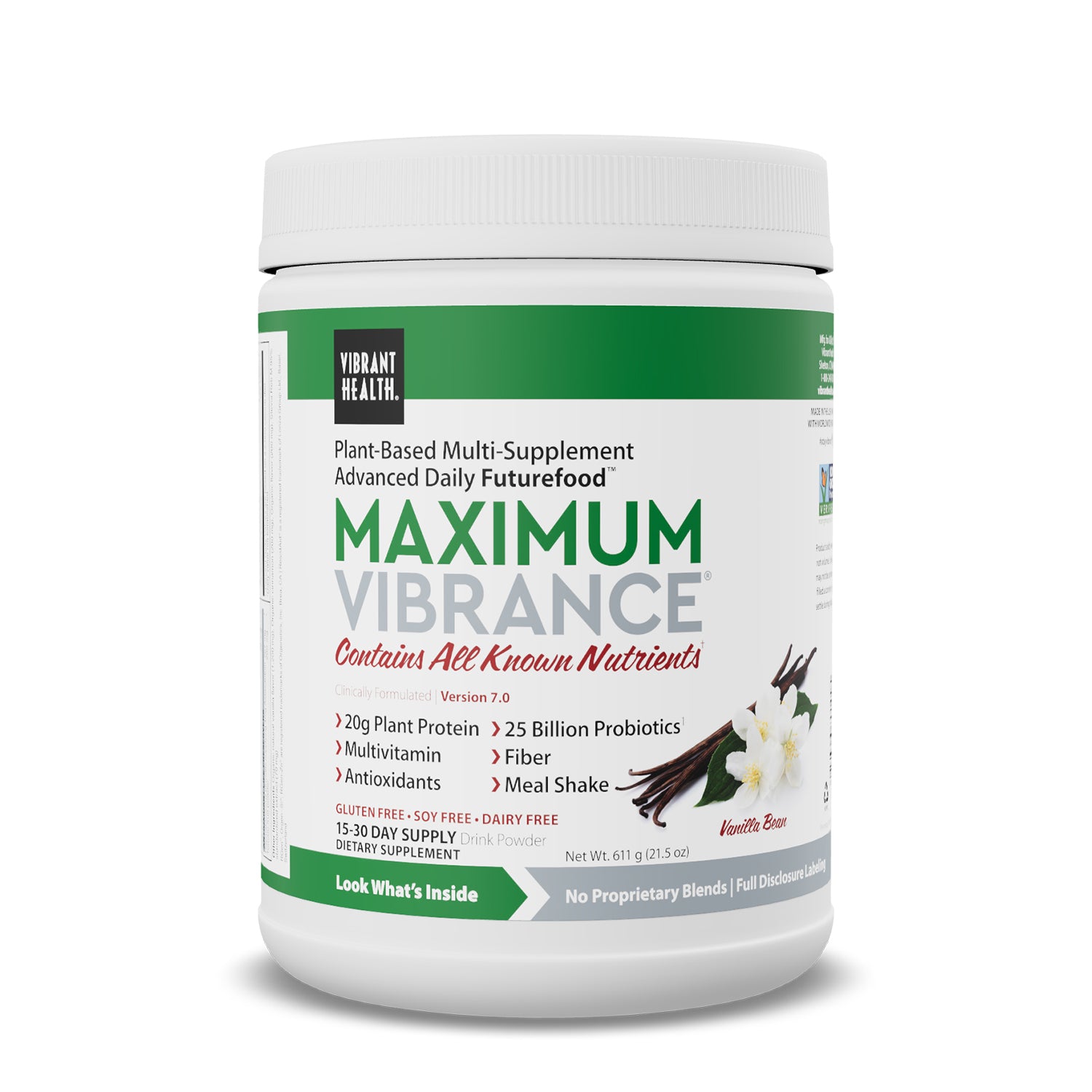 Maximum Vibrance Vanilla Bean protein and greens powder