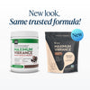 Two plant-based protein powder packages. 