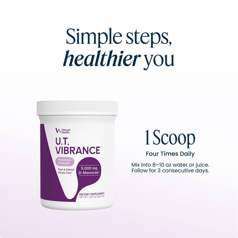 A white plastic tub of Vibrant Health U.T.